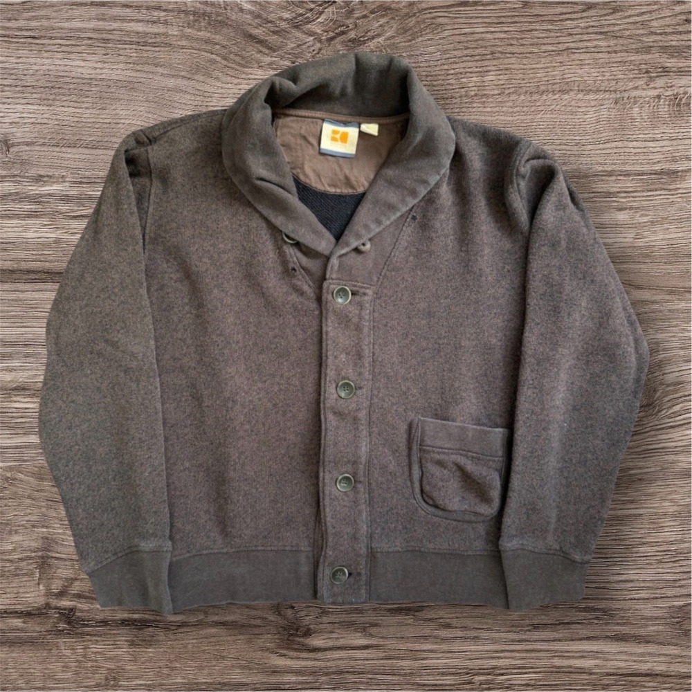 Hugo BOSS Orange Boss Cardigan Mens Large Brown Shawl Collar Sweater Button Up